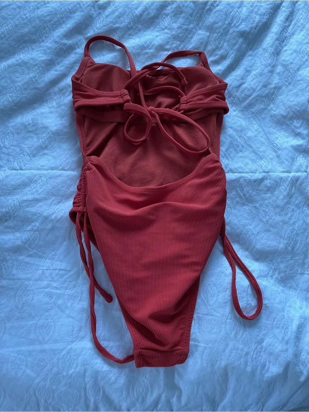 Women’s rust Ribbed One-Piece Swimsuit with Side Ties size XS